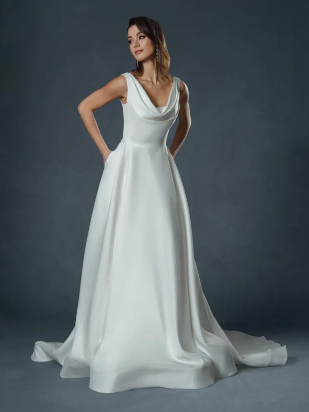 Stella Couture 24854 Satin Wedding Dress Size 16 White Pockets NWT
